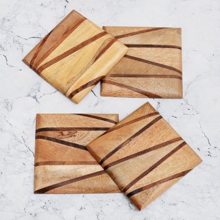 Square Shape Coasters Made of Wood - Pack of 4